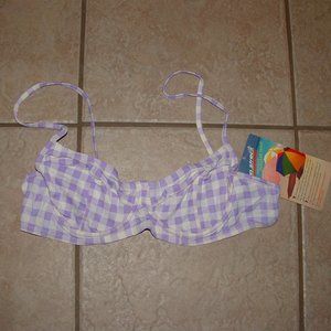 NEW Purple Gingham Checked Sz 14 Beach Pool Underwire Bikini Swim Top SUN STREAK